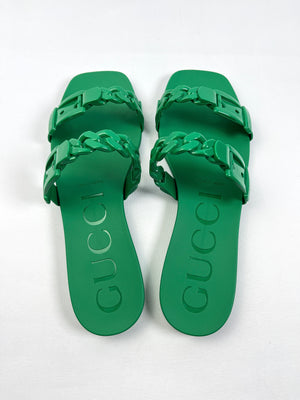 GUCCI - RUBBER SLIDE SANDAL IN VERT - SZ 37 - NEW