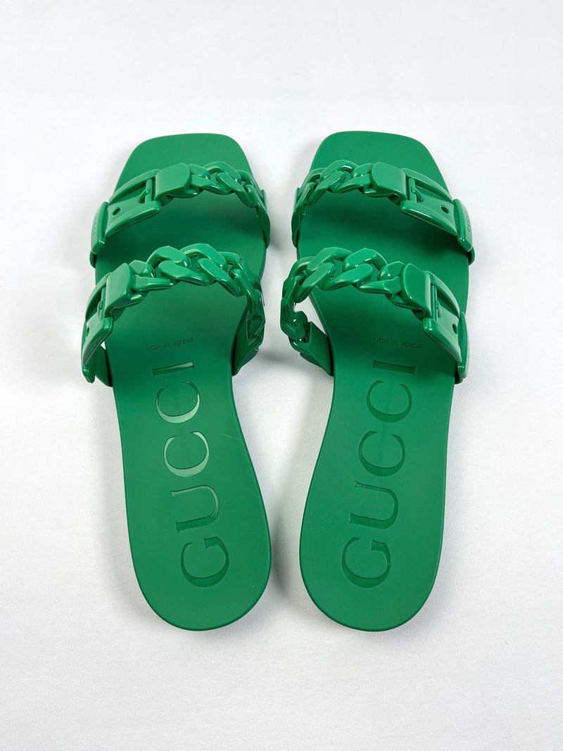 GUCCI - RUBBER SLIDE SANDAL IN VERT - SZ 37 - NEW