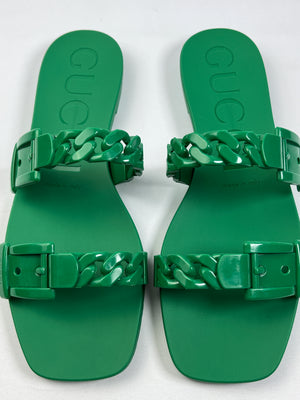 GUCCI - RUBBER SLIDE SANDAL IN VERT - SZ 37 - NEW