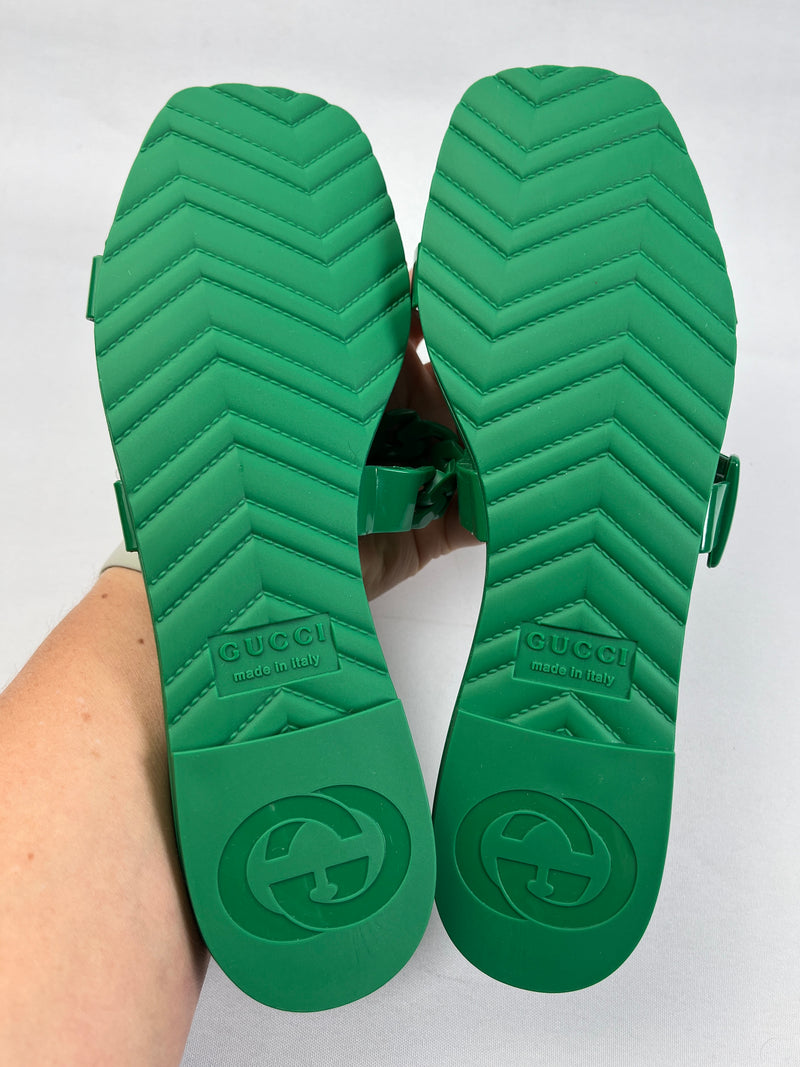 GUCCI - RUBBER SLIDE SANDAL IN VERT - SZ 37 - NEW