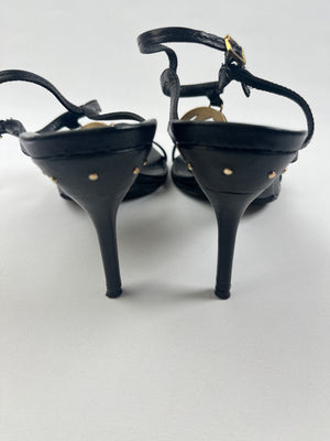 GUCCI  - GG DETAIL BLACK LEATHER STRAPPY HEELS  - SZ IT 39