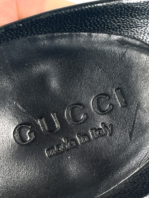 GUCCI  - GG DETAIL BLACK LEATHER STRAPPY HEELS  - SZ IT 39