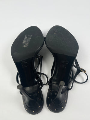 GUCCI  - GG DETAIL BLACK LEATHER STRAPPY HEELS  - SZ IT 39