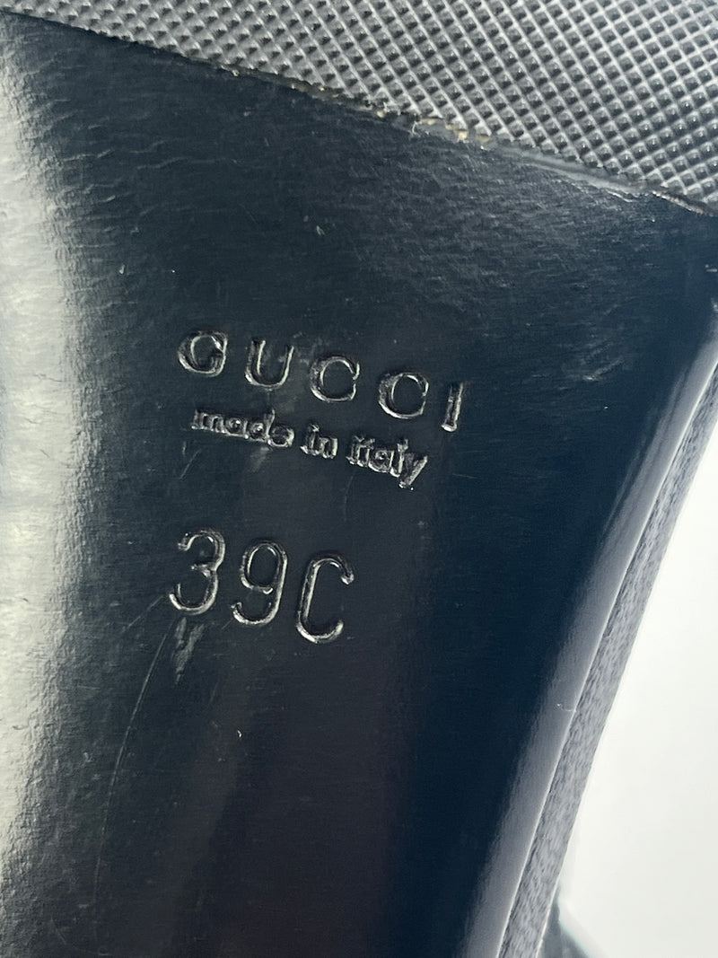 GUCCI  - GG DETAIL BLACK LEATHER STRAPPY HEELS  - SZ IT 39