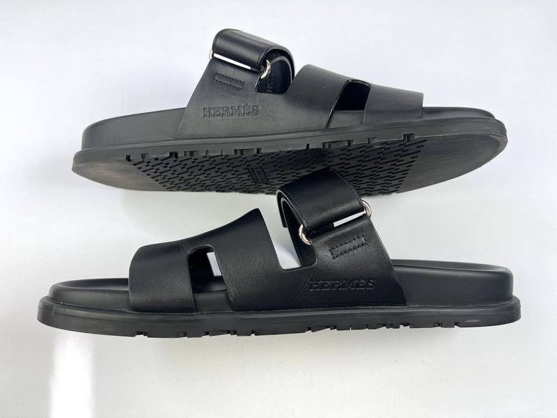 HERMES - CHYPRE LEATHER SANDALS IN BLACK (MENS) - SZ 41