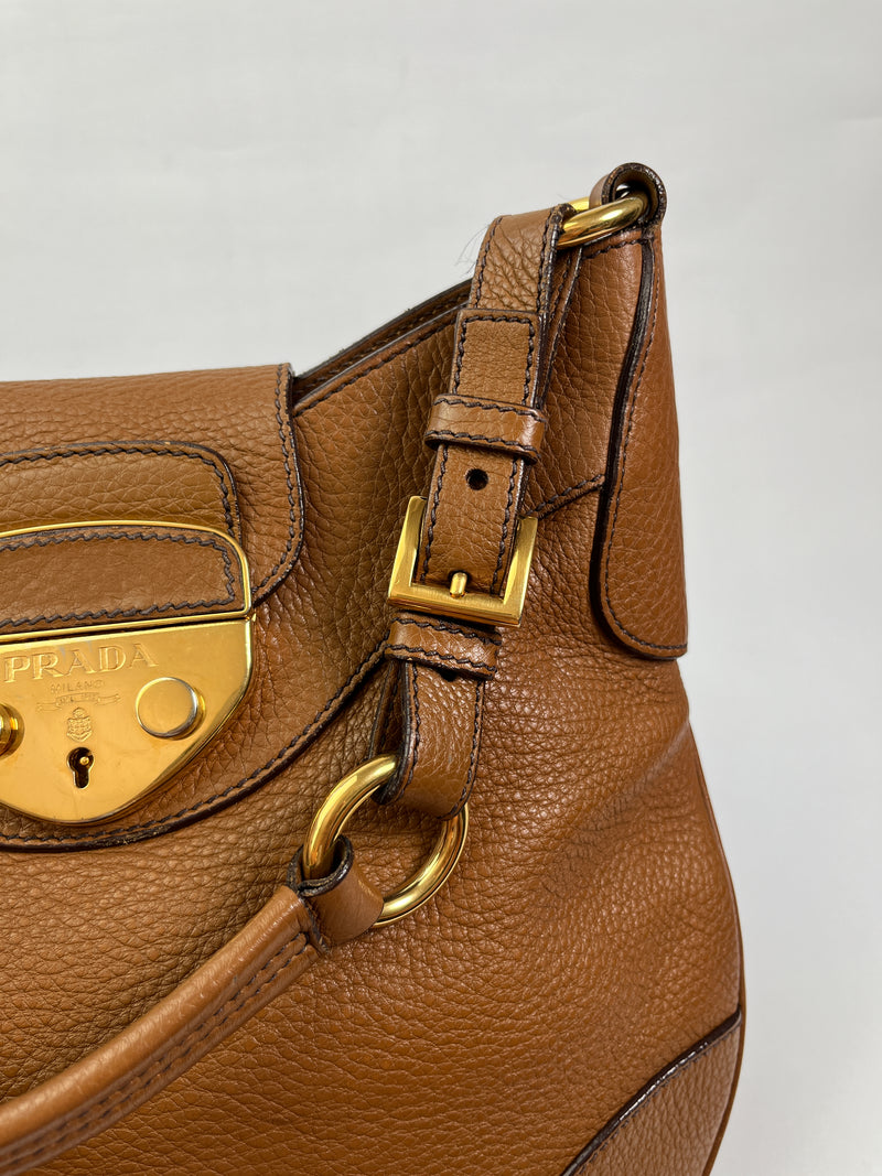 PRADA - SOUND HANDBAG IN CAMEL LEATHER