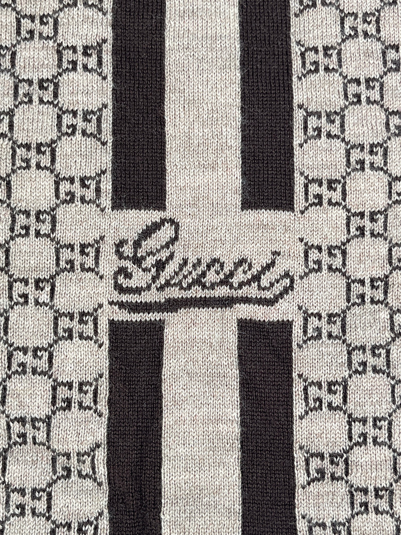 GUCCI - BROWN & TAUPE GG KNIT WOOL SCARF - 90 X 200 CM