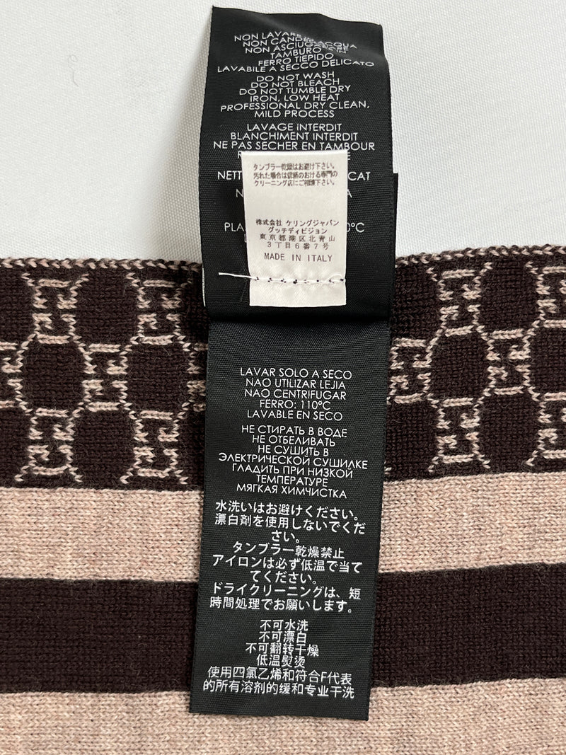 GUCCI - BROWN & TAUPE GG KNIT WOOL SCARF - 90 X 200 CM