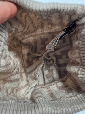 FENDI - ZUCCA FF WOOL BEANIE IN BEIGE AND CREAM