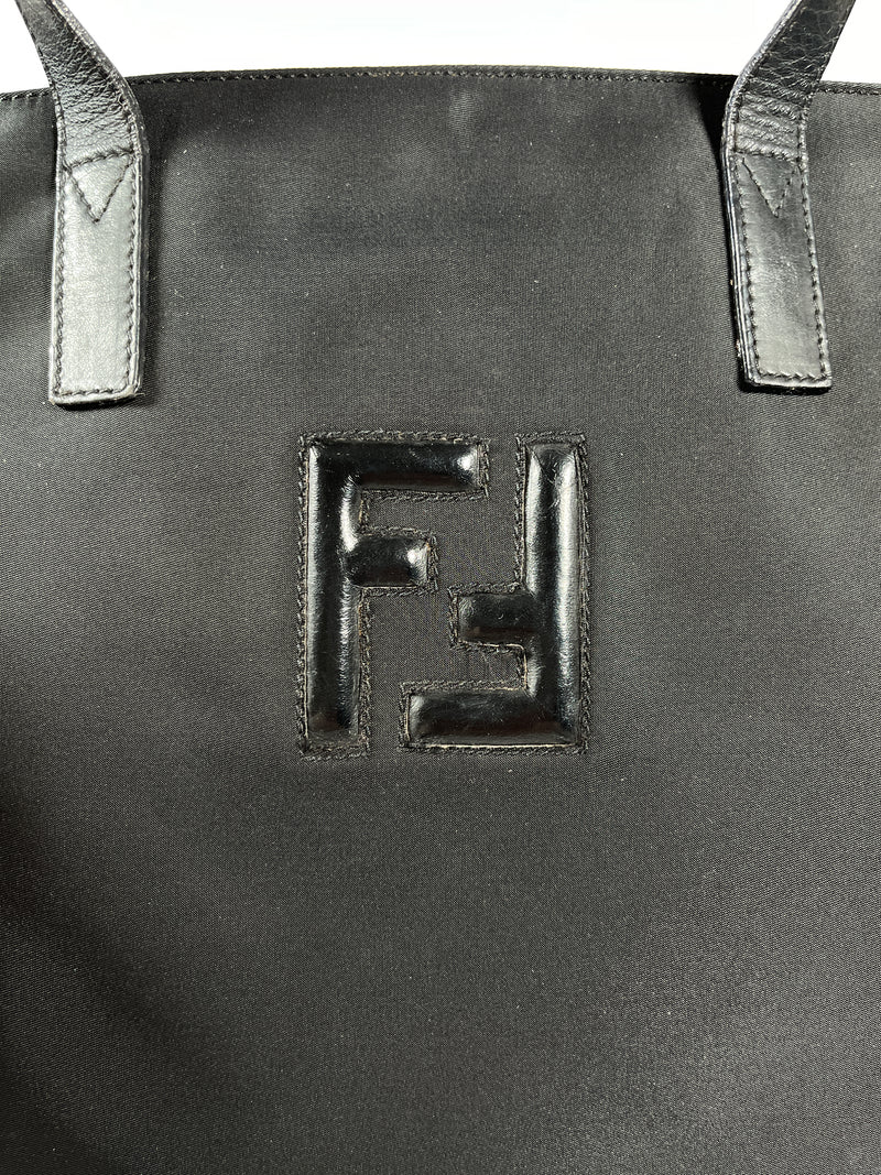 FENDI - ZUCCA LOGO NYLON 2-WAY BLACK HANDBAG