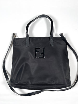 FENDI - ZUCCA LOGO NYLON 2-WAY BLACK HANDBAG