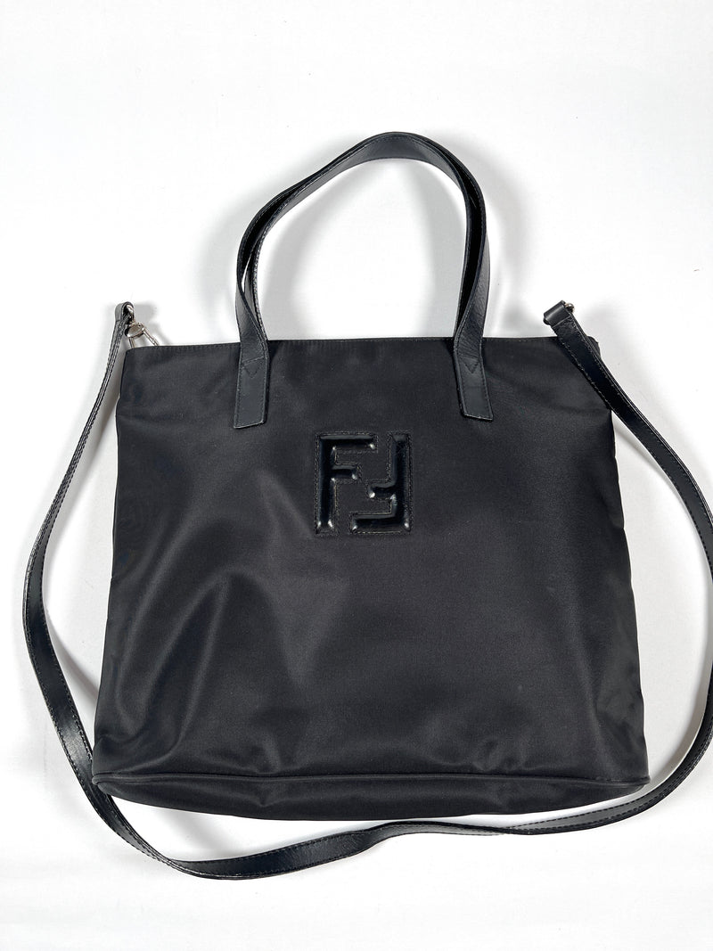 FENDI - ZUCCA LOGO NYLON 2-WAY BLACK HANDBAG