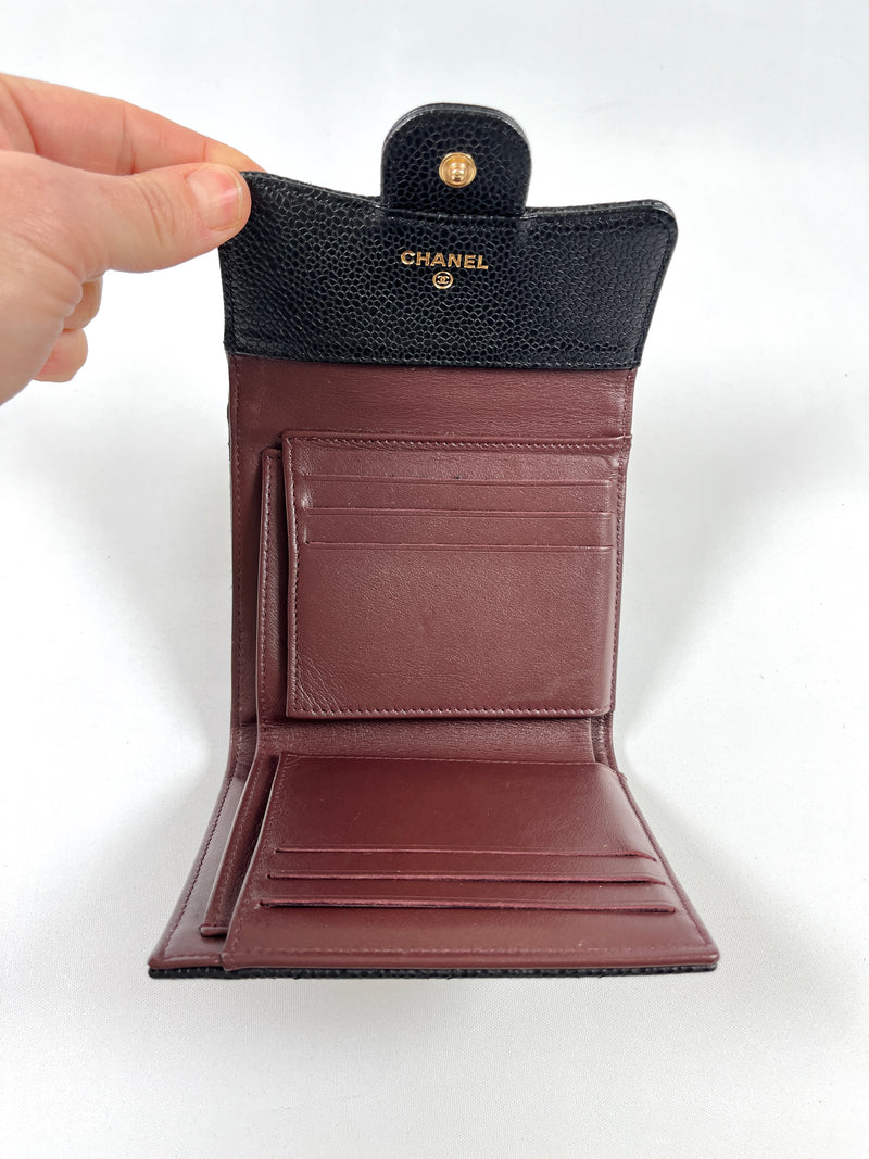 CHANEL - CAVIAR QUILTED COMPACT FLAP WALLET BLACK