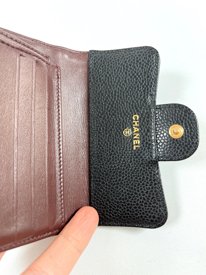 CHANEL - CAVIAR QUILTED COMPACT FLAP WALLET BLACK