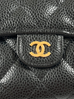 CHANEL - CAVIAR QUILTED COMPACT FLAP WALLET BLACK