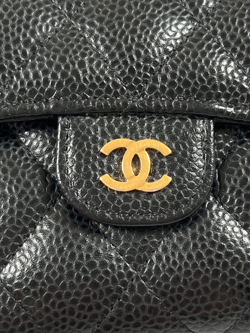 CHANEL - CAVIAR QUILTED COMPACT FLAP WALLET BLACK