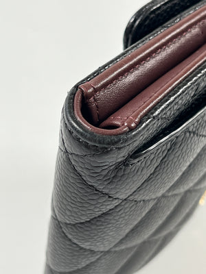 CHANEL - CAVIAR QUILTED COMPACT FLAP WALLET BLACK