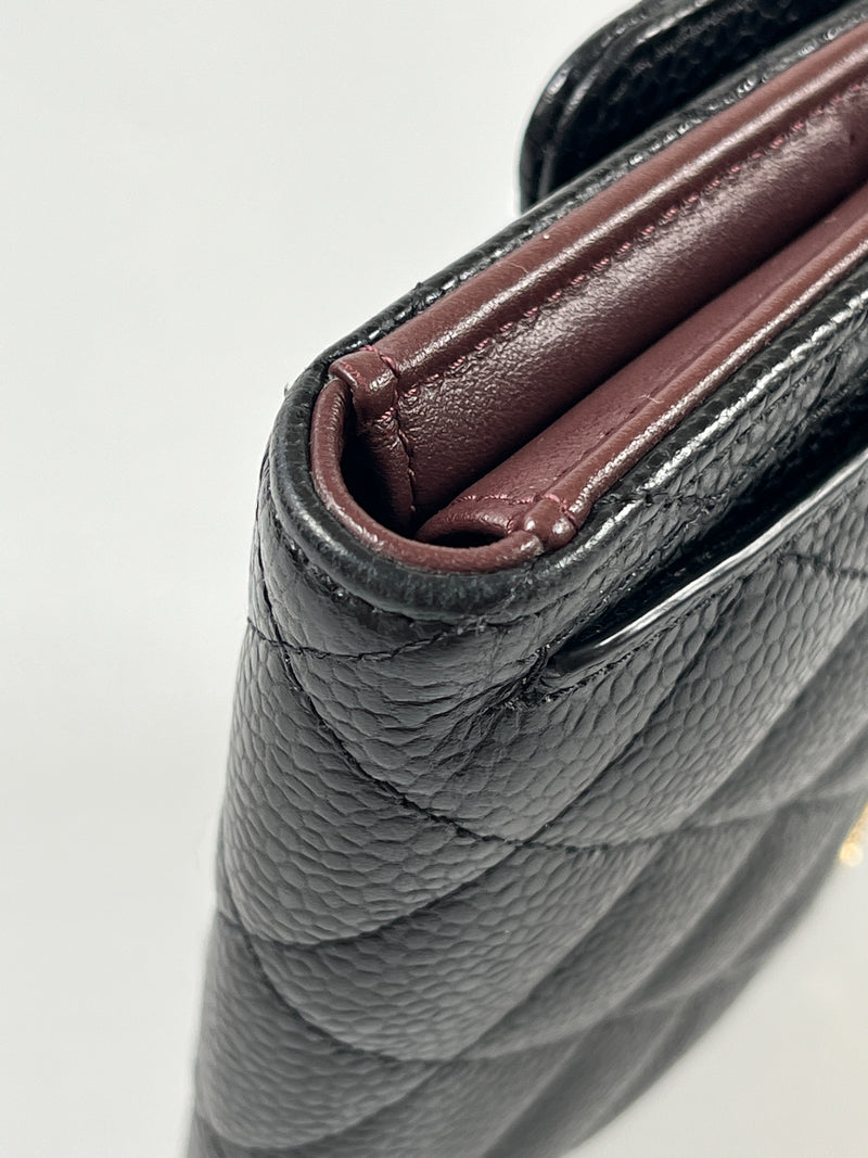 CHANEL - CAVIAR QUILTED COMPACT FLAP WALLET BLACK
