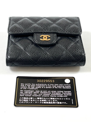 CHANEL - CAVIAR QUILTED COMPACT FLAP WALLET BLACK