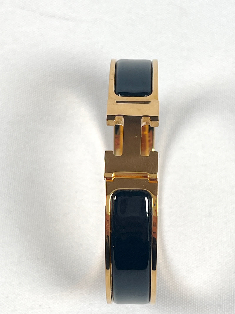 HERMES - ENAMEL NARROW CLIC H BRACELET BLACK