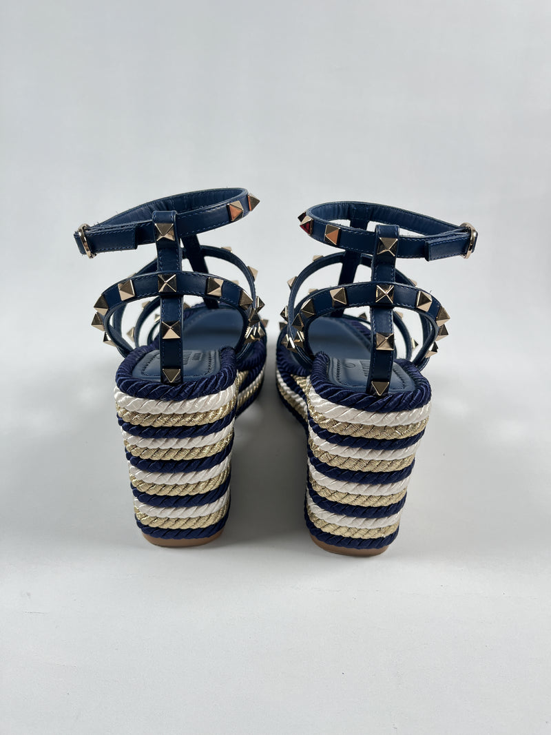 VALENTINO - ROCKSTUD WEDGE SANDAL IN BLUE - SZ 36