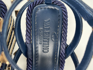 VALENTINO - ROCKSTUD WEDGE SANDAL IN BLUE - SZ 36