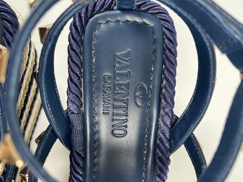 VALENTINO - ROCKSTUD WEDGE SANDAL IN BLUE - SZ 36