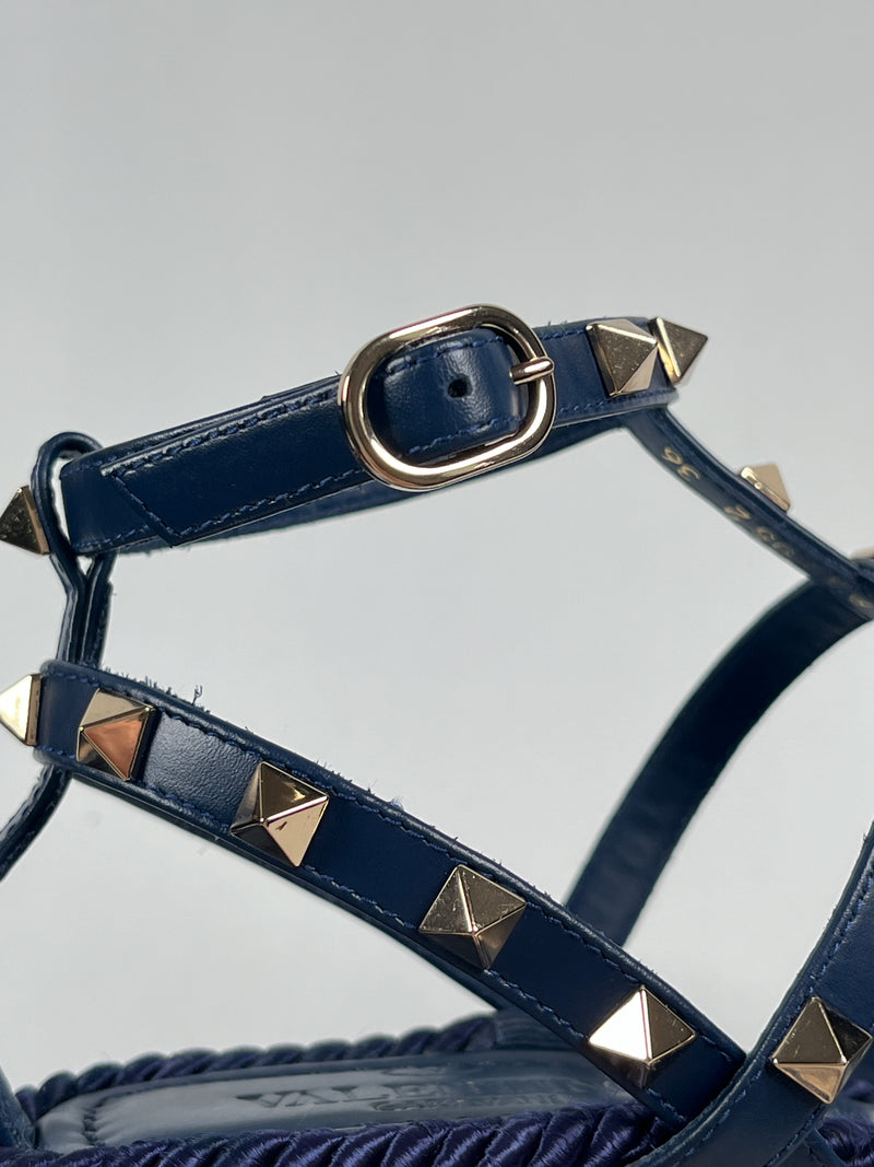 VALENTINO - ROCKSTUD WEDGE SANDAL IN BLUE - SZ 36