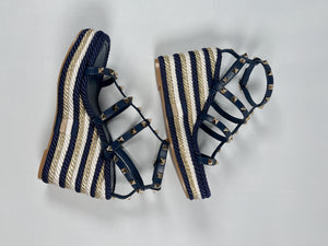 VALENTINO - ROCKSTUD WEDGE SANDAL IN BLUE - SZ 36