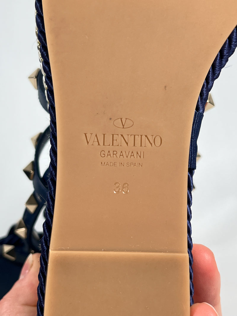VALENTINO - ROCKSTUD WEDGE SANDAL IN BLUE - SZ 36