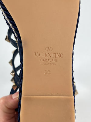 VALENTINO - ROCKSTUD WEDGE SANDAL IN BLUE - SZ 36