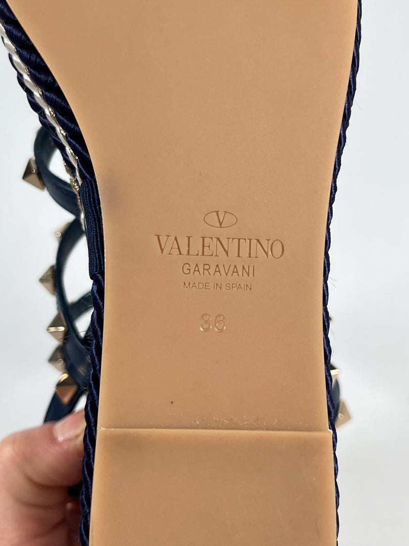 VALENTINO - ROCKSTUD WEDGE SANDAL IN BLUE - SZ 36