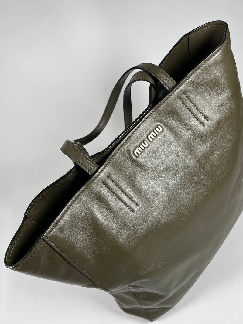 MIU MIU - DARK GREEN VITELLO LUX TOTE