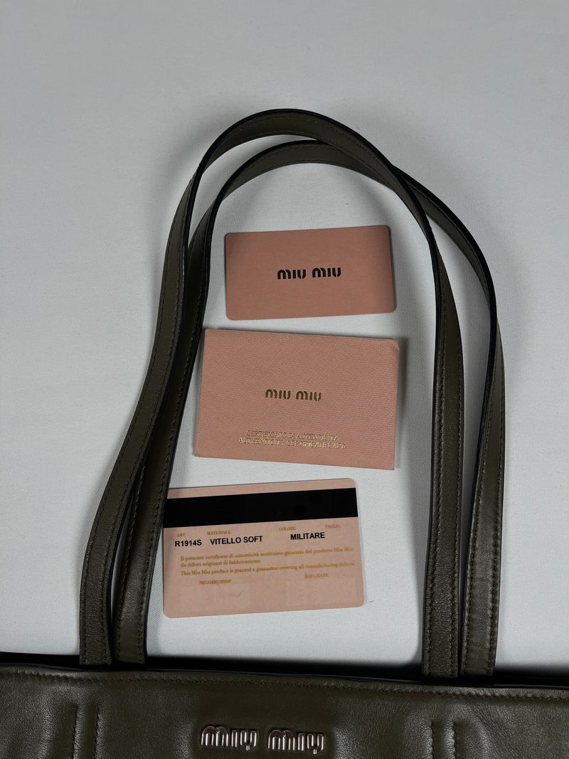 MIU MIU - DARK GREEN VITELLO LUX TOTE