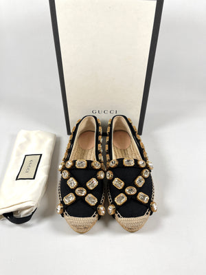 GUCCI - CRYSTAL EMBELLISHED BLACK ESPADRILLES - SZ 37
