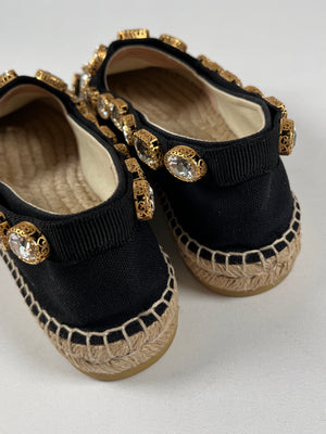 GUCCI - CRYSTAL EMBELLISHED BLACK ESPADRILLES - SZ 37