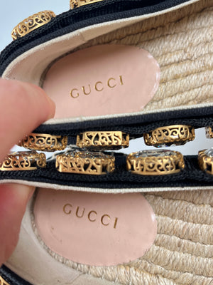 GUCCI - CRYSTAL EMBELLISHED BLACK ESPADRILLES - SZ 37