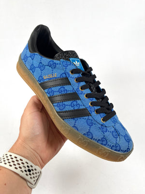 GUCCI - x ADIDAS GAZELLE TRAINERS BLUE MONO - SZ W 8 / M 7.5 US