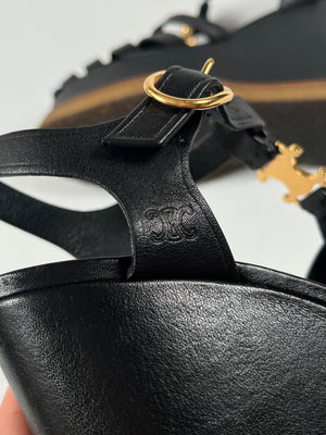 CELINE - TRIOMPHE WEDGE SANDAL IN BLACK - SZ 35
