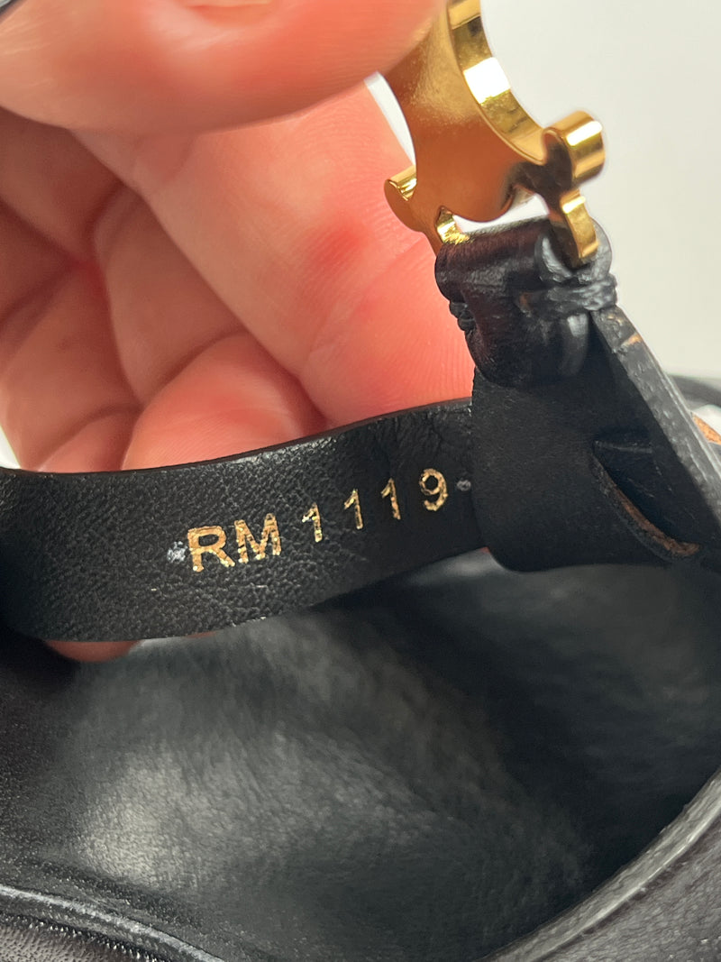 CELINE - TRIOMPHE WEDGE SANDAL IN BLACK - SZ 35