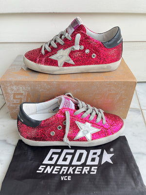 GOLDEN GOOSE - FUCHSIA GLITTER SUPERSTARS SNEAKERS - SZ 35 - NEW