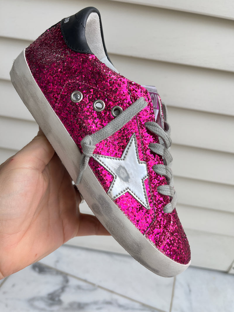 GOLDEN GOOSE - FUCHSIA GLITTER SUPERSTARS SNEAKERS - SZ 35 - NEW