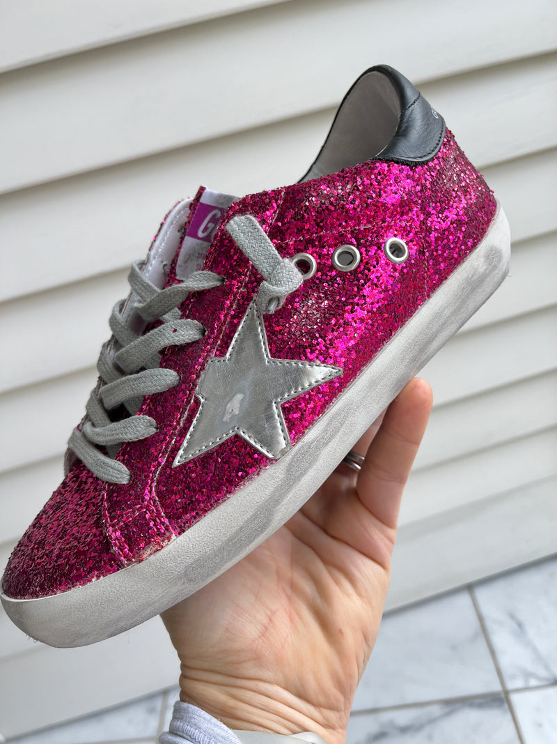 GOLDEN GOOSE - FUCHSIA GLITTER SUPERSTARS SNEAKERS - SZ 35 - NEW