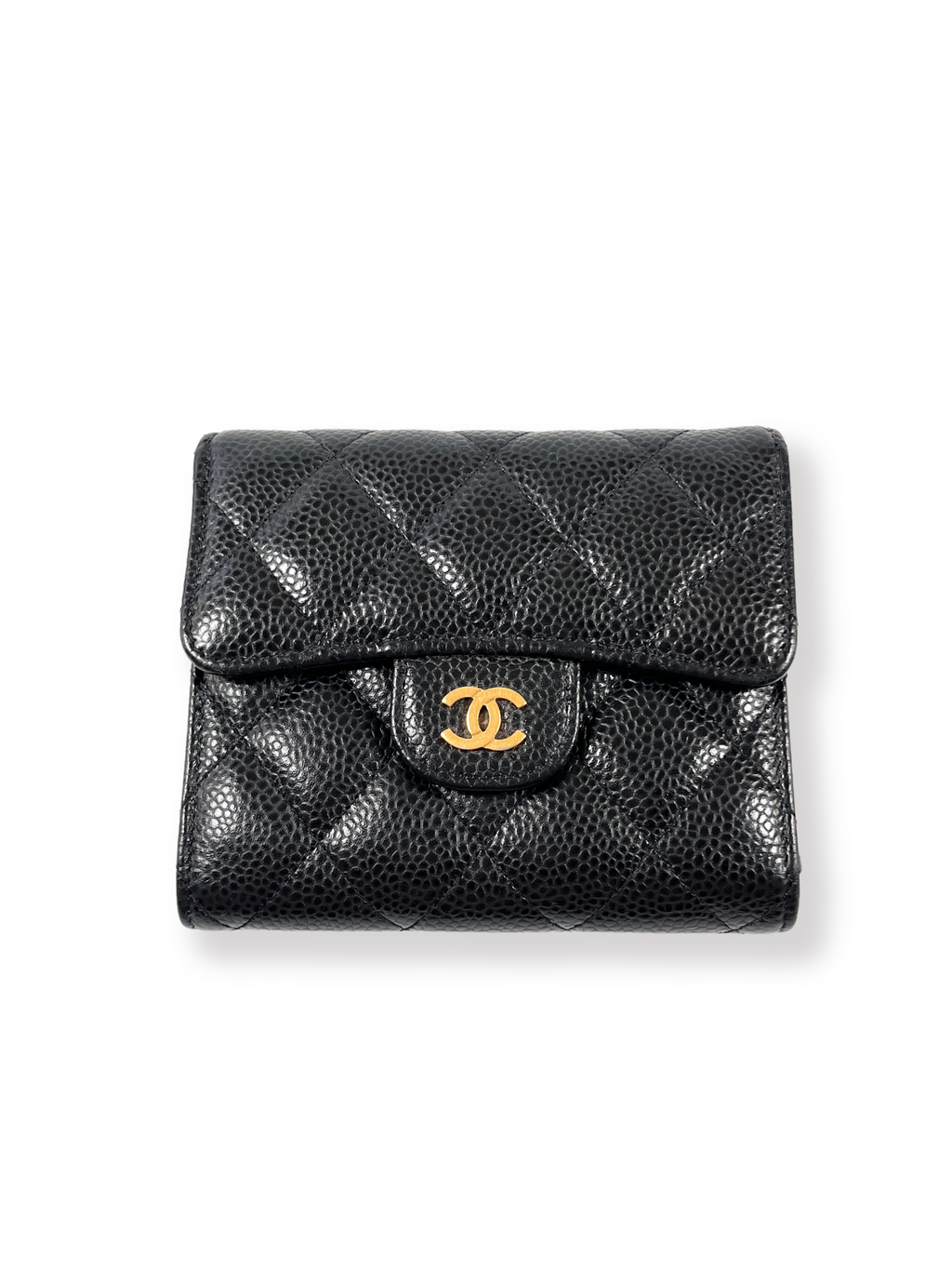 CHANEL - CAVIAR QUILTED COMPACT FLAP WALLET BLACK