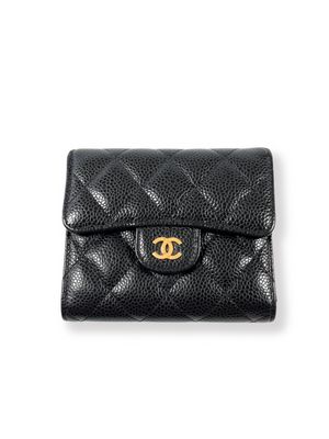 CHANEL - CAVIAR QUILTED COMPACT FLAP WALLET BLACK