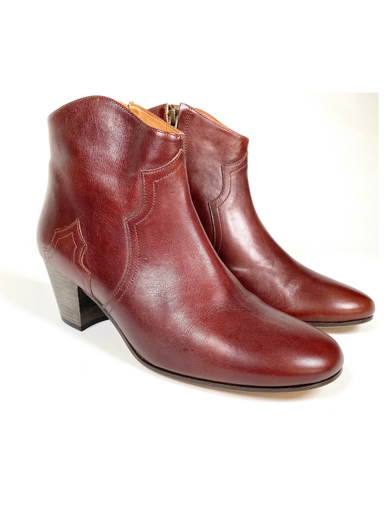 ISABEL MARRANT - DICKER COGNAC LEATHER ANKLE BOOTS - SZ 38 - NEW IN BOX