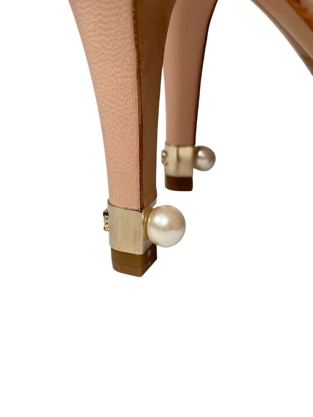 CHANEL - LAMBSKIN PEARL PEEP TOE PUMPS IN BLUSH BEIGE - SZ 36.5C