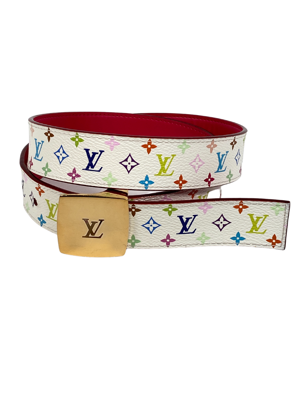 LOUIS VUITTON - MURAKAMI WHITE MONOGRAM MULTICOLORE REVERSIBLE BELT SZ 80/32