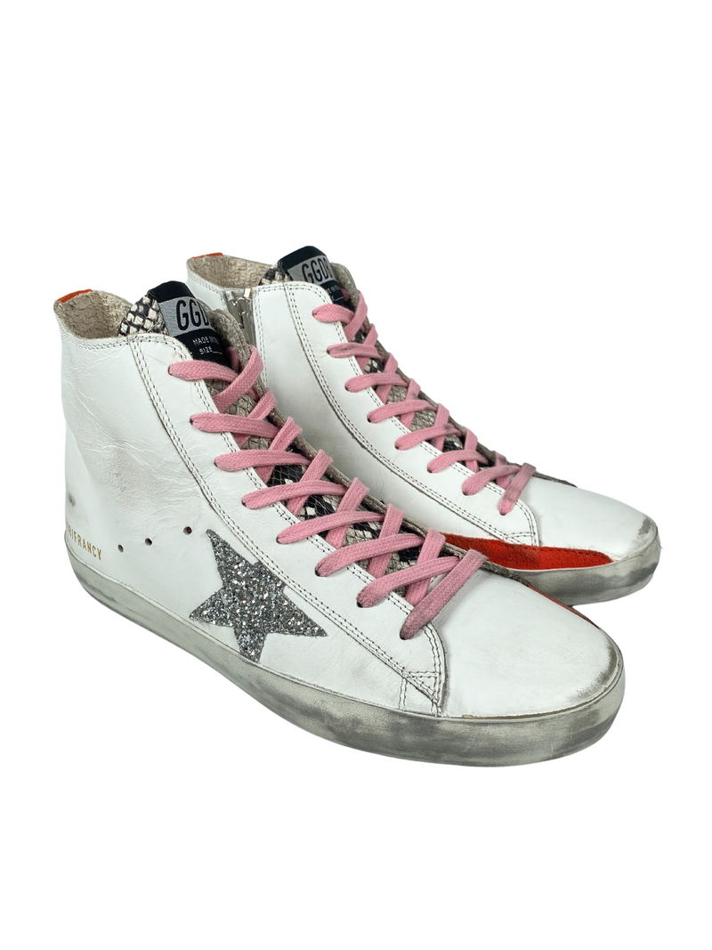 GOLDEN GOOSE - FRANCY SNEAKERS WHITE & GLITTER - SZ 39 - NEW IN BOX