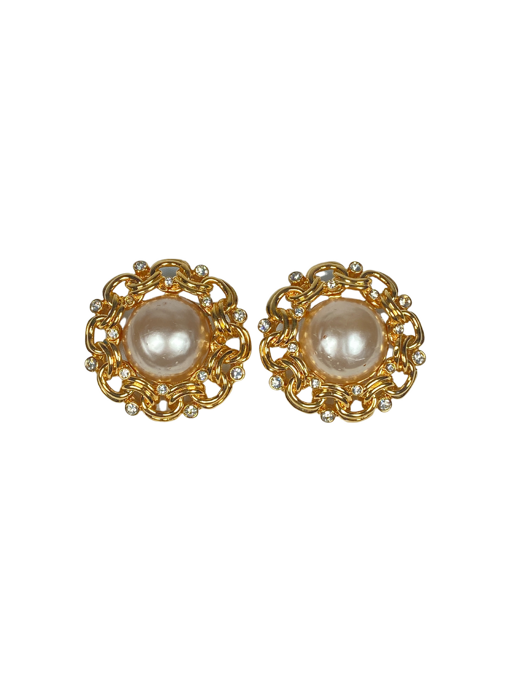 CHANEL - FAUX PEARL & RHINESTONE EARRINGS - VINTAGE
